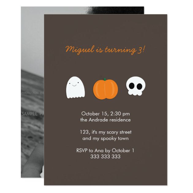 Kids Halloween Birthday Photo Skull Ghost Pumpkin Card