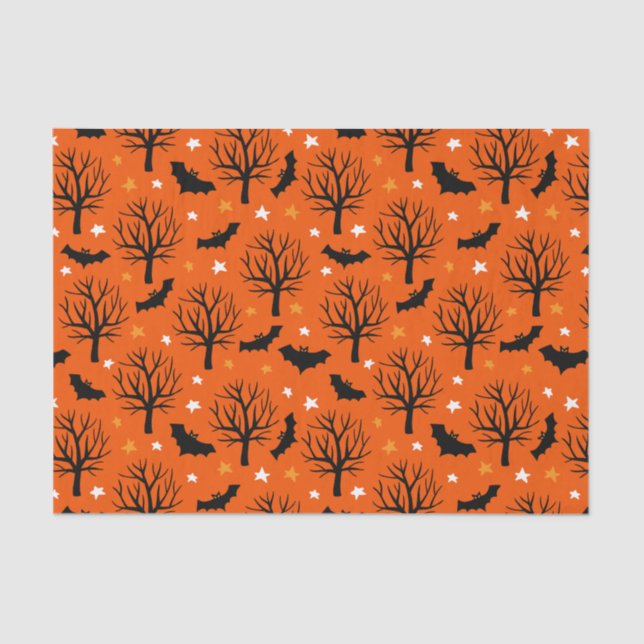 Kids Halloween Black Bats Creepy Old Tree Tissue Paper (Front)