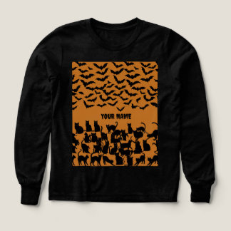 Kids Halloween Black Cat and Bat Pattern Tri-Blend Shirts