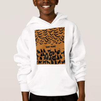 Kids Halloween Black Cat Bat Spooky Pattern Hoodie