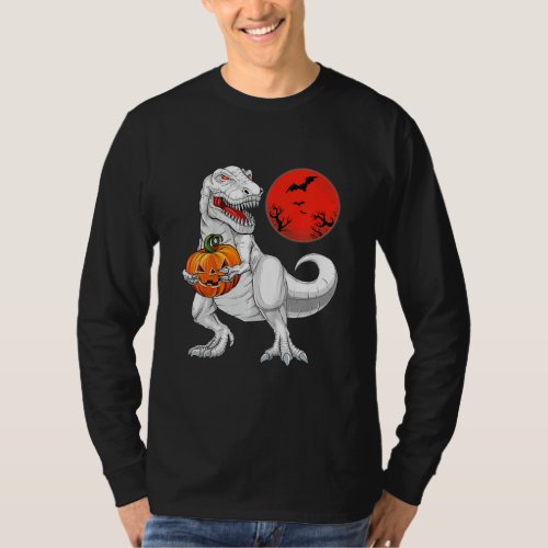 Kids Halloween Boys Dinosaur T_rex Pumpkin Scary  T_Shirt