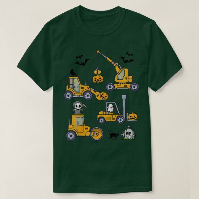 Kids Halloween Construction Vehicles Truck Pumpkin T-Shirt (Design Front)