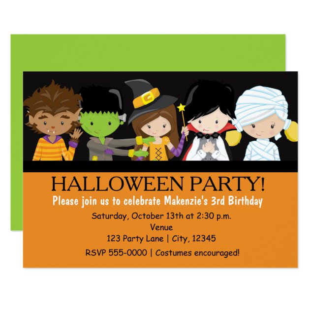 Kids Halloween Costume Birthday Party Invitation