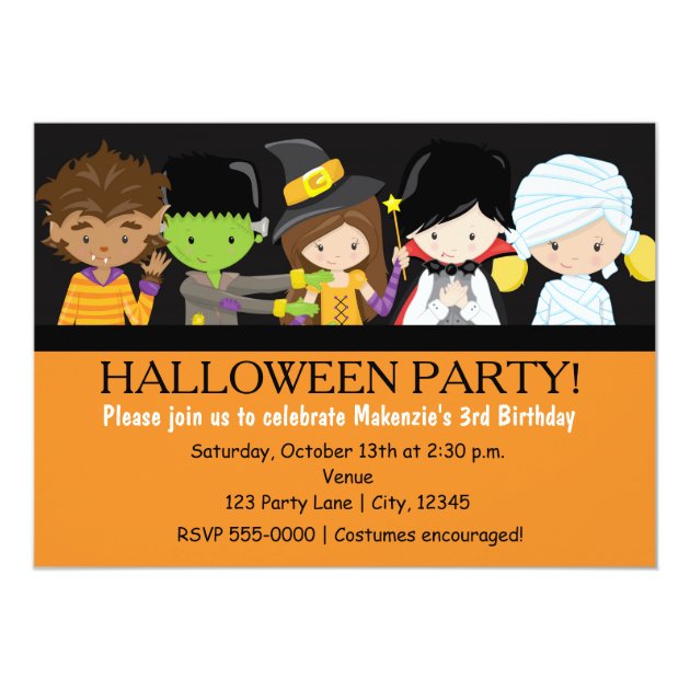Kids Halloween Costume Birthday Party Invitation