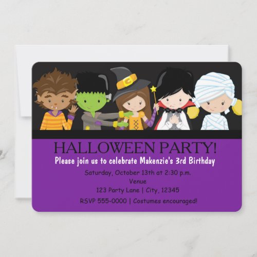 Kids Halloween Costume Birthday Party Invitation