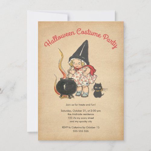 Kids Halloween Costume Party Cute Witchs Brew Cat Invitation