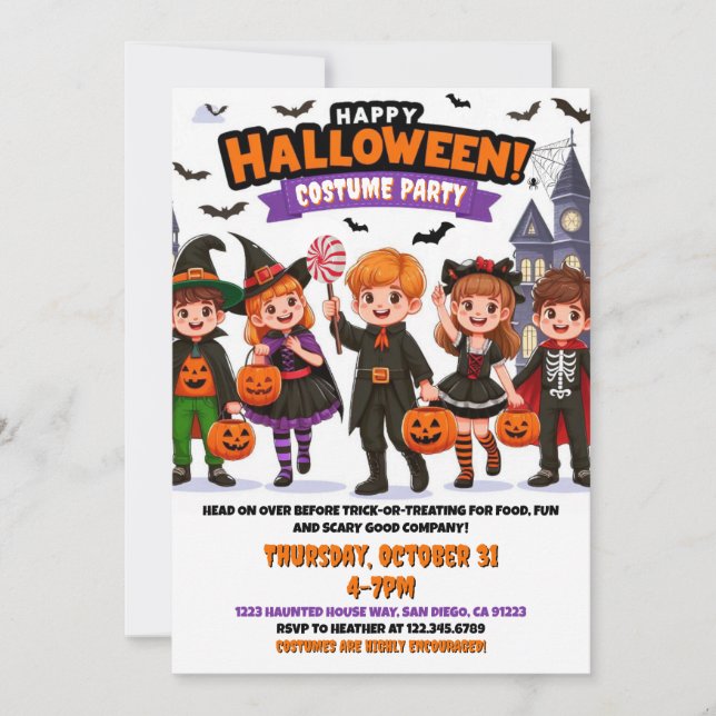 Kids Halloween Costume Party Editable Invitation (Front)