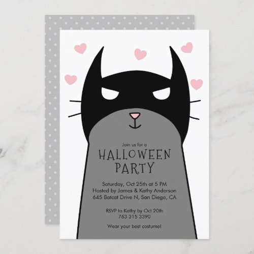 Kids Halloween Costume Party Invitation  Bat Cat