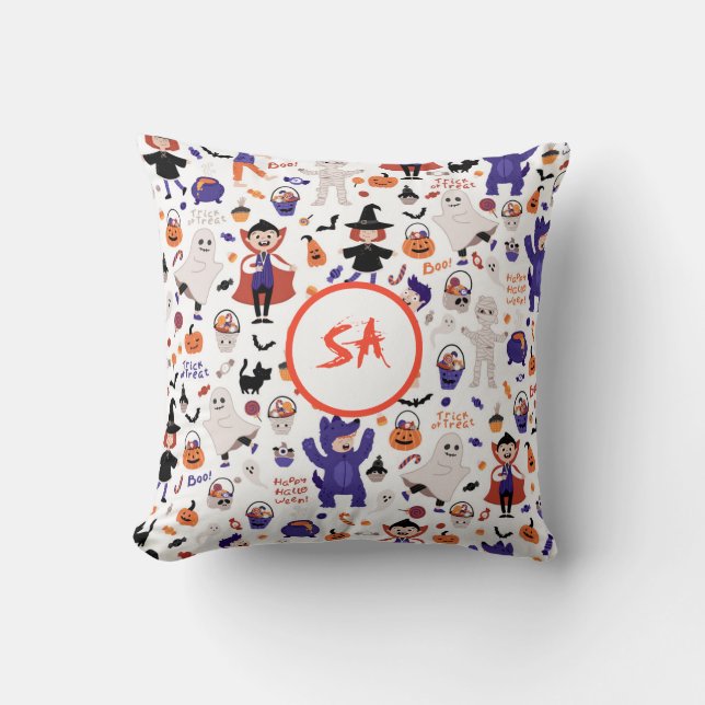 Kids Halloween Costume Party Trick or Treat Boo Throw Pillow (Front)