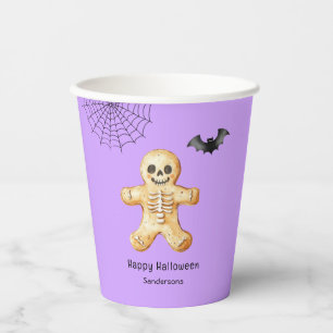 Kids Halloween Cute Gingerbread Skeleton Purple Paper Cups