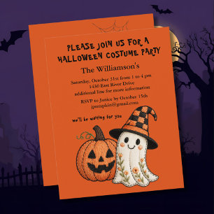Kids Halloween Cute Pumpkin Ghost Costume Party Invitation