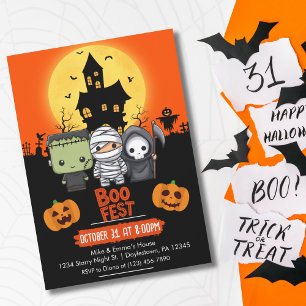 Kids Halloween Frankenstein Mummy Grim Reaper Cust Invitation