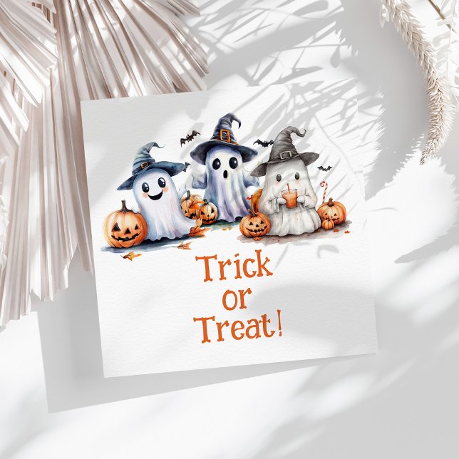 Kids' Halloween Ghosts Bats Pumpkins Party Napkins (Kids' Halloween Ghosts Bats Pumpkins Party Napkins on a sunny boho white table.)