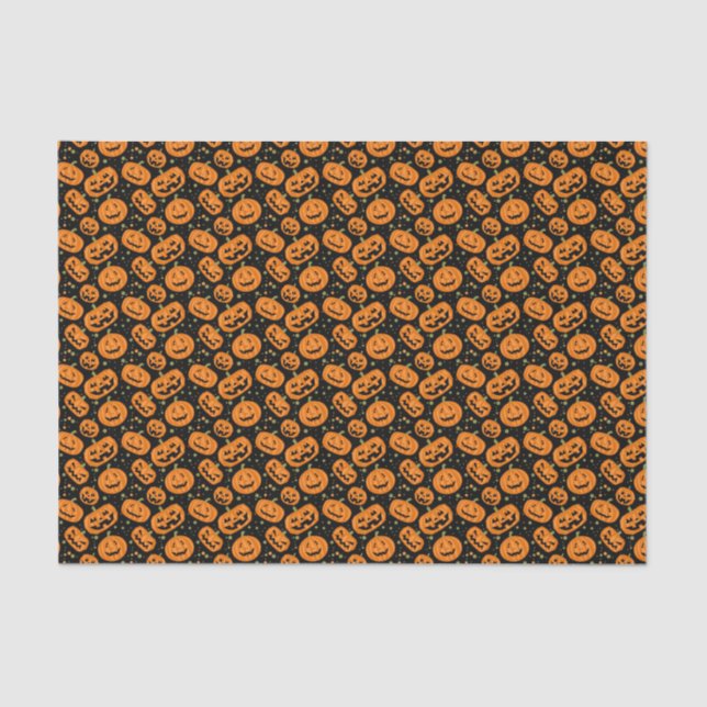 Kids Halloween Grinning Orange Pumpkins Fun Party Tissue Paper (Front)