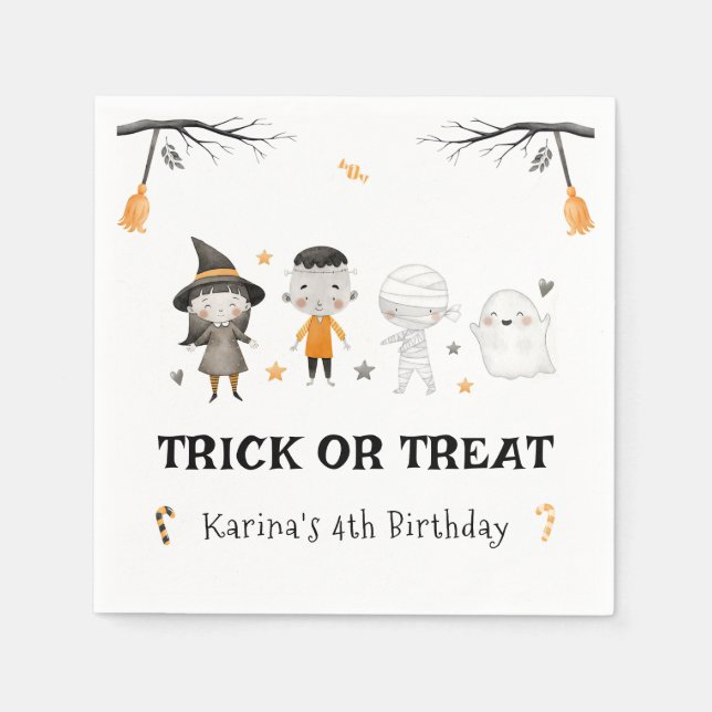 Kids Halloween Halloween Birthday Trick or Treat Napkins (Front)