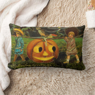 Kids Halloween Jack-o-Lantern Pumpkin Harvest Lumbar Pillow