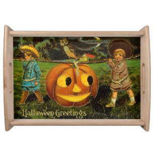 Kids Halloween Jack-o-Lantern Pumpkin Harvest  Serving Tray