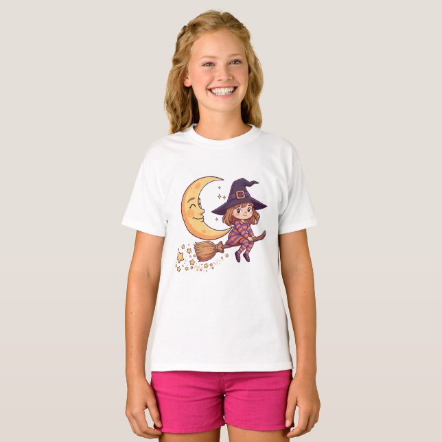Kids Halloween Little Witch Moon T-Shirt (Front Full)