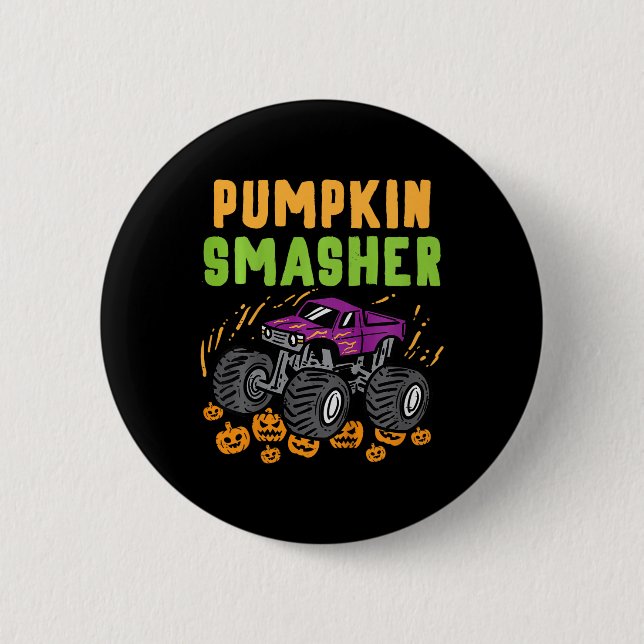 Kids Halloween Monster Truck Pumpkin Smasher Boys  Button (Front)