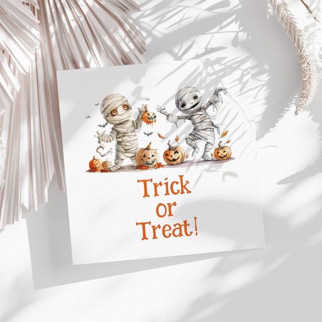 Kids' Halloween Mummy Pumpkins Party Napkins (Kids' Halloween Mummy Pumpkins Party Napkins on a sunny white table.)