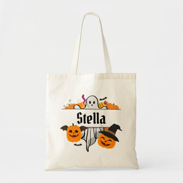 Kids Halloween name Tote Bag Trick Or Treat (Front)