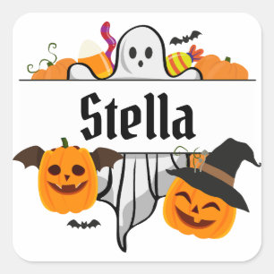 Kids Halloween name Tote Bag Trick Or Treat Square Sticker