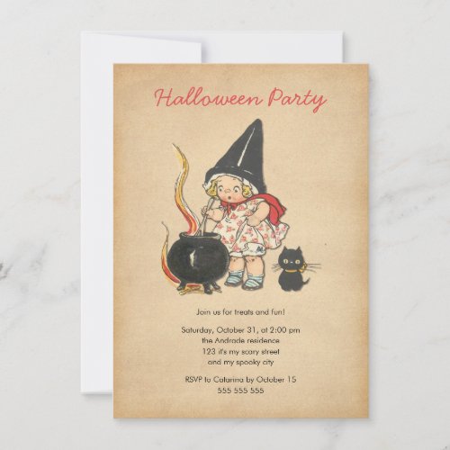 Kids Halloween Party Cute Witchs Brew Black Cat Invitation
