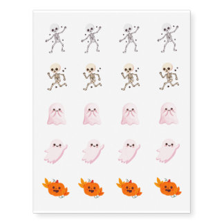 Kids Halloween Party Favors Cute Ghost & Skeleton Temporary Tattoos