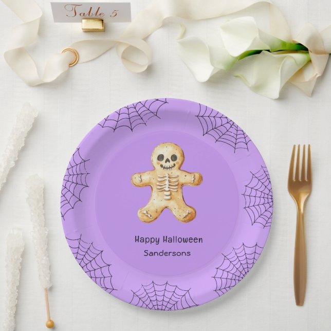 Kids Halloween Party Gingerbread Skeleton Paper Plates (Wedding)