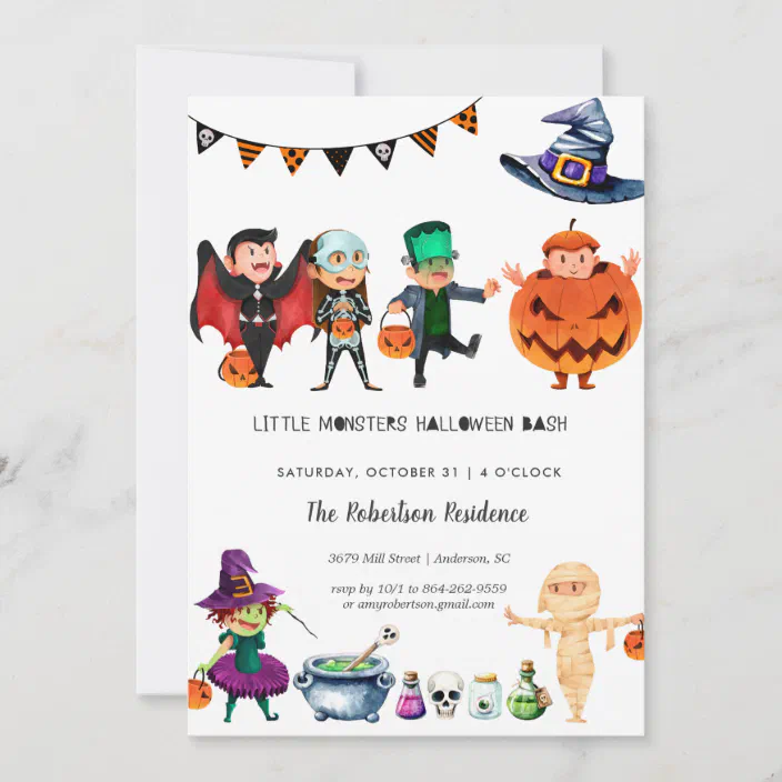 8 Invitation Cards Halloween Birthday Witch Spooky Kids Birthday Invitations 