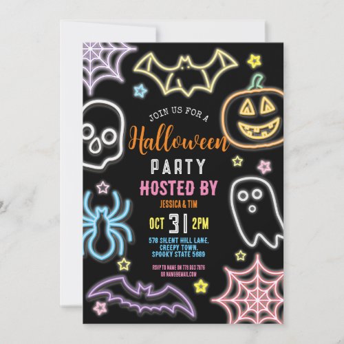 Kids Halloween Party Neon Party Glow Dark Invitation
