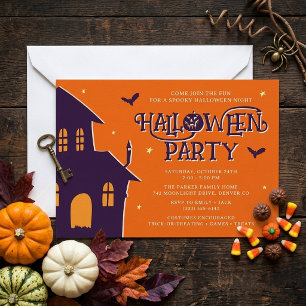 Kids Halloween Party Pumpkin Ghost Haunted House Invitation