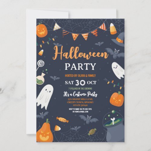 Kids Halloween Party Pumpkins Ghosts Bats Invitation
