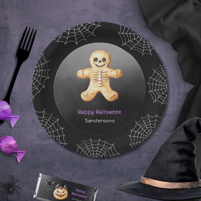 Kids Halloween Party Skeleton Black Paper  Paper Plates (Creator Uploaded)