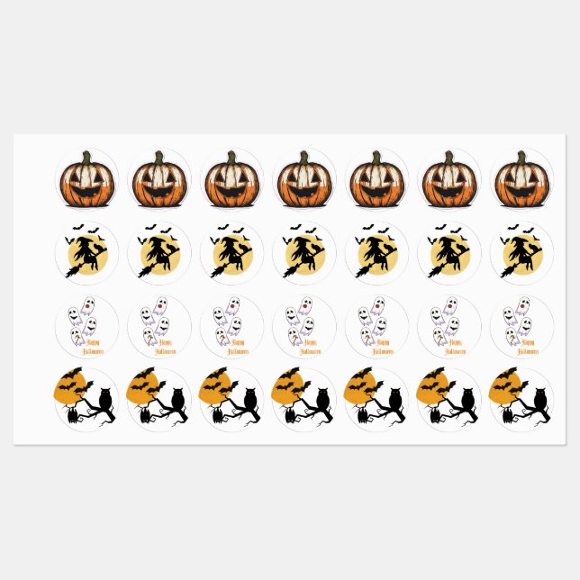 Kids Halloween Pumpkin Ghost Witch Labels (Sheet)