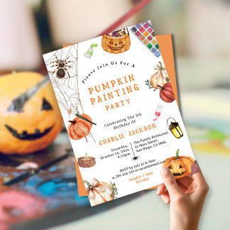 Kids Halloween Pumpkin Painting Birthday Party Invitation