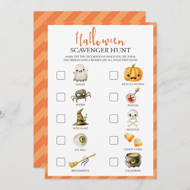 Kids Halloween Scavenger Hunt Game Cards (Front/Back)