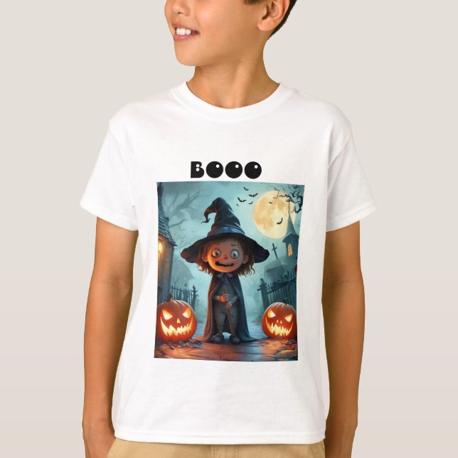 Kids Halloween T-Shirt – Spooky Cartoon Kid  (Front)