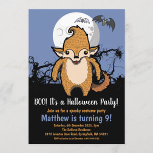 Kids Halloween Werewolf Full Moon Birthday Invitation