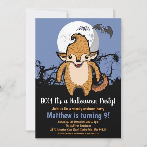 Kids Halloween Werewolf Full Moon Birthday Invitation