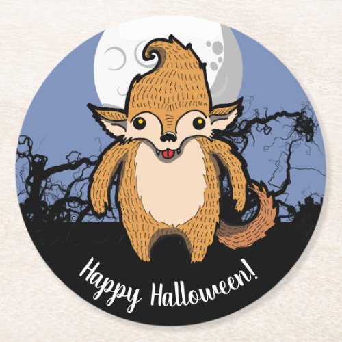 Kids Halloween Werewolf Full Moon Party Round Paper Coaster