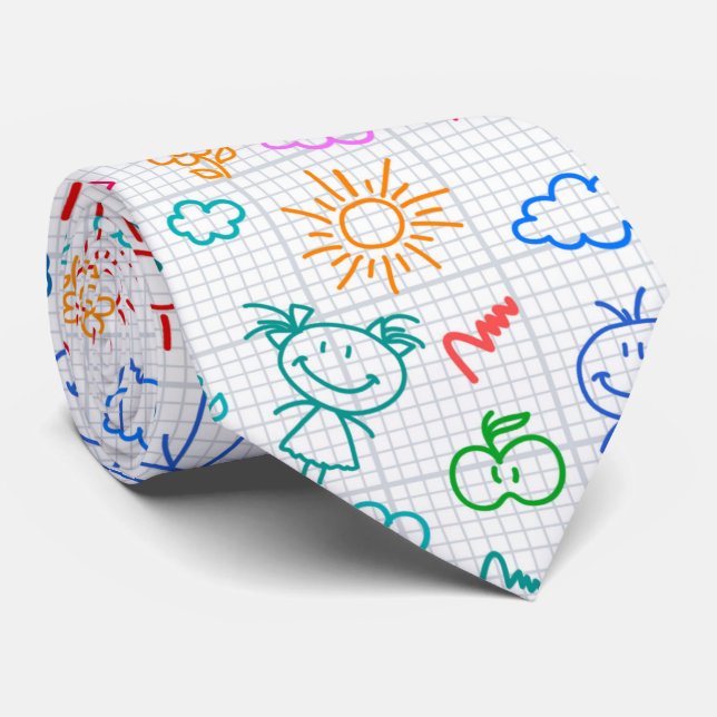 Kids Hand Drawn Pattern Necktie (Rolled)