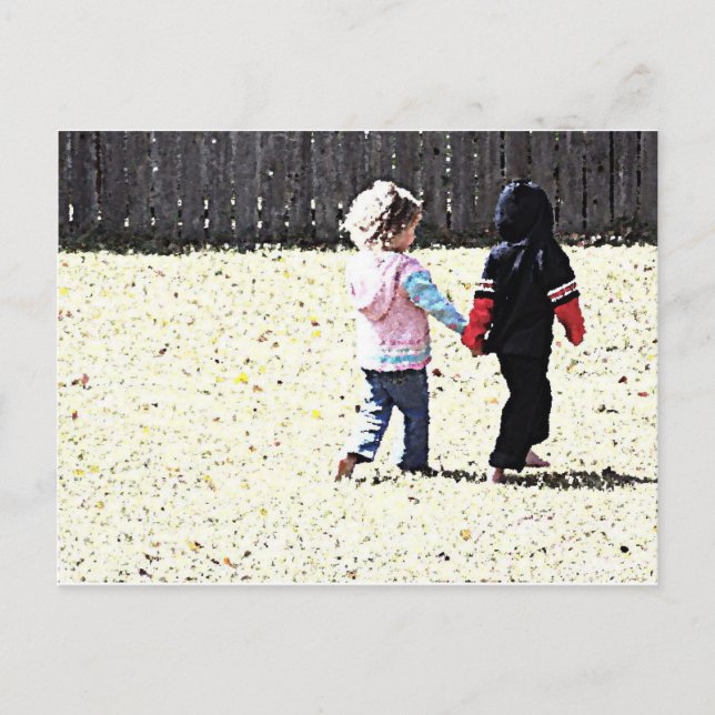 kids hand in hand walking postcard (Front)