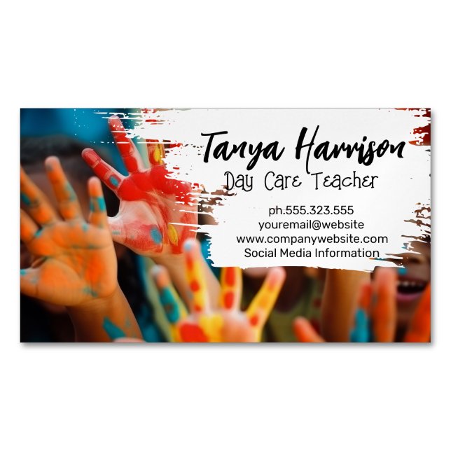 Kids Hand Painting | Arts Crafts Business Card Magnet (Front)