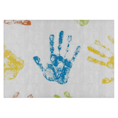 Kids Handprints in Paint Cutting Board