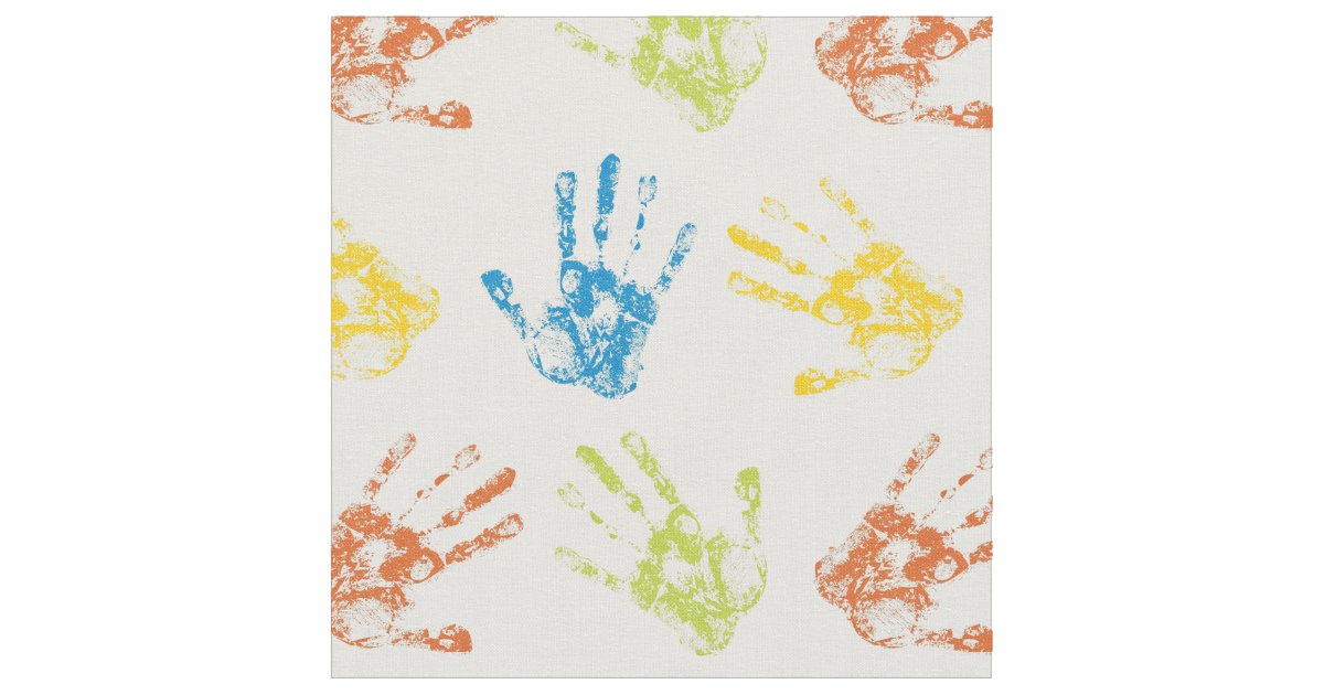 Kids Handprints in Paint Fabric Zazzle