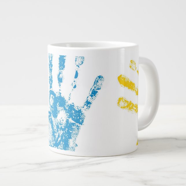 Kids Handprints in Paint Giant Coffee Mug (Front Right)