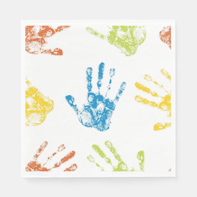 Kids Handprints in Paint Napkins (Front)