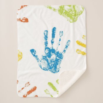 Kids Handprints In Paint Sherpa Blanket by GroovyFinds at Zazzle
