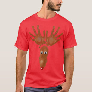 Kids Hands Foot Print Reindeer Funny Christmas T-Shirt